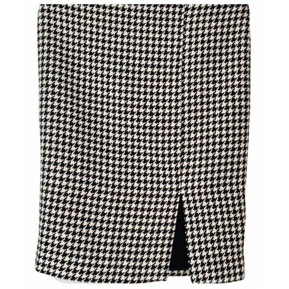 WHBM Black White Houndstooth Pencil Wool Knee length Slit Mini Straight Skirt 4 - Picture 9 of 9